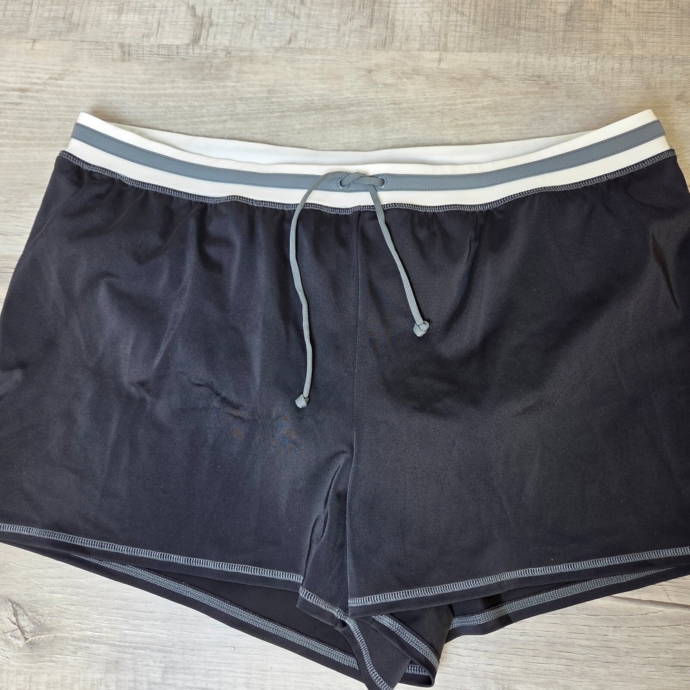 Lands' End Boy Shorts Women's 14 Black 35 Waist Drawstring Built-In Bikini